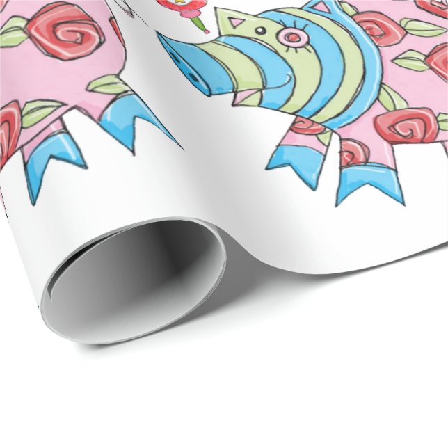God jul Rosa Gris Wrapping Papper Presentpapper (Rullad Hörn)