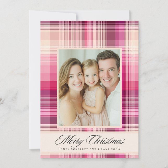 God jul rosa karamellmönstrad semesterdesign julkort (Framsida)