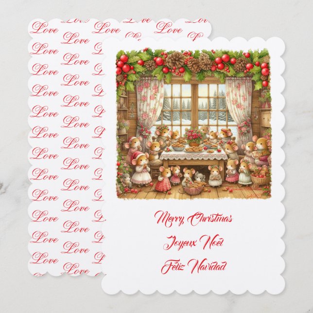 God Jul rosa katt Inbjudningar (Fram/baksida)