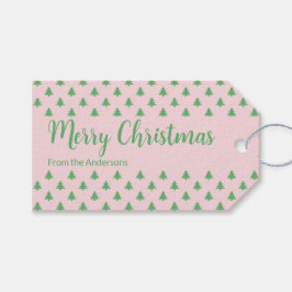 God jul Rosa och Grönt Julgranar Presentetikett