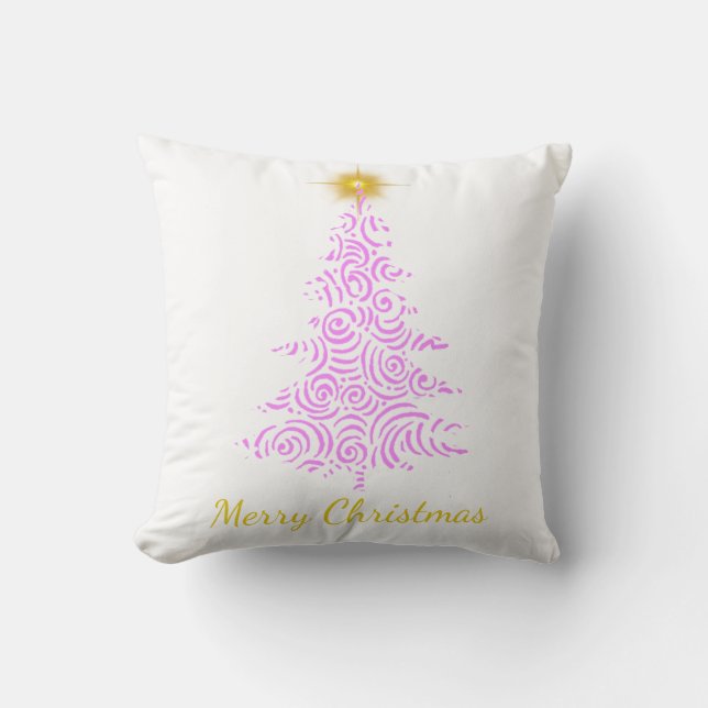 God jul, rosa och guld träd med stjärna kudde (Framsida)