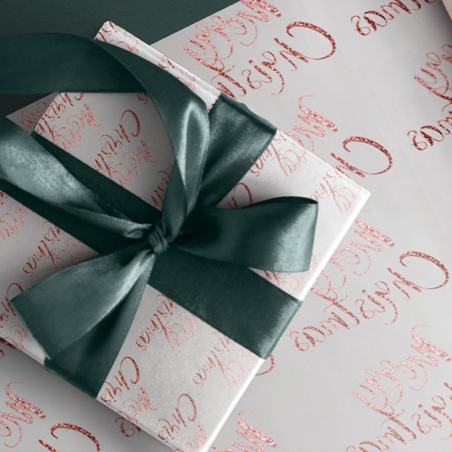 God jul Rosa ros Glitter Guld  Grått Presentpapper (Merry Christmas Pink Rose Gold Glitter Blush Gray Wrapping Paper)