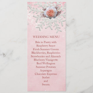 God jul Rosa ros Snöflingor Bröllop Menu Meny