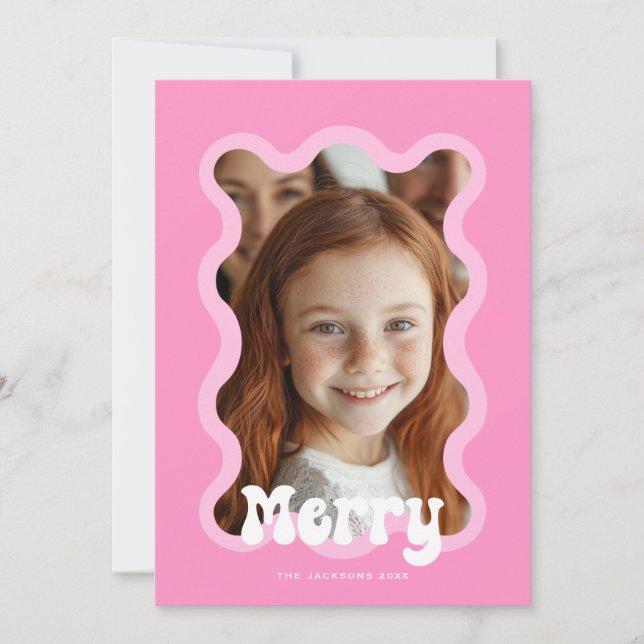 God jul Rosa Scallop Wave Helgdag Design Julkort (Framsida)