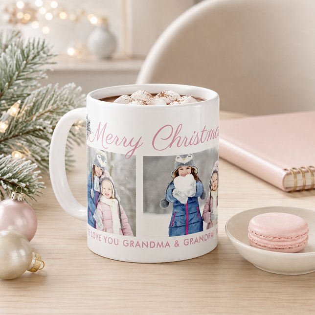 God Jul Rosa Skript Anpassad Fotokollage Kaffemugg (Skapare uppladdad)