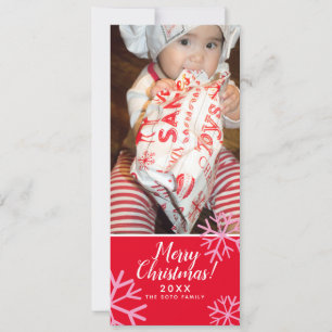 God Jul Rosa Snöflingor Baby Foto Röd Julkort