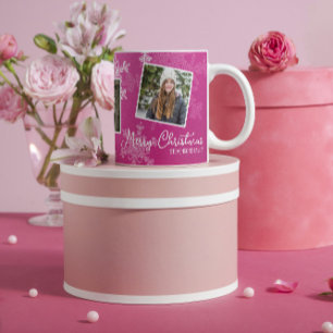 God jul Rosa Snöflingor Photo Collage Kaffemugg