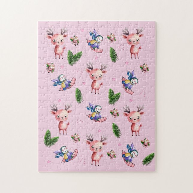 God Jul Rosa Tomte Renar Släd Pussel (Vertikal)