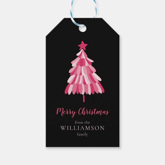 God jul Rosa Träd moderna Presentetikett (Framsidan)