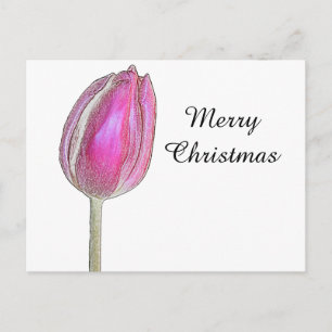 God jul Rosa Tulip Flower Blommigt Art White Helg Vykort