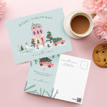 God jul Rosa Vintage Town Scenery & Van Vykort<br><div class="desc">Önska din familj och dina vänner i God jul med vårt vykort för roligt och helgdag. Vår design har en egen vintage i stadsmiljö och landskap med handdragna roligtar. Varje liten detalj fångas upp på den här lilla grannscenen. Rosan är förtjust i festliga dekorationer, rosa snö-täckt träd, lamporna, barn som...</div>