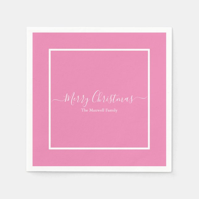 God jul rosa, vit familj namn pappersservett (Framsidan)