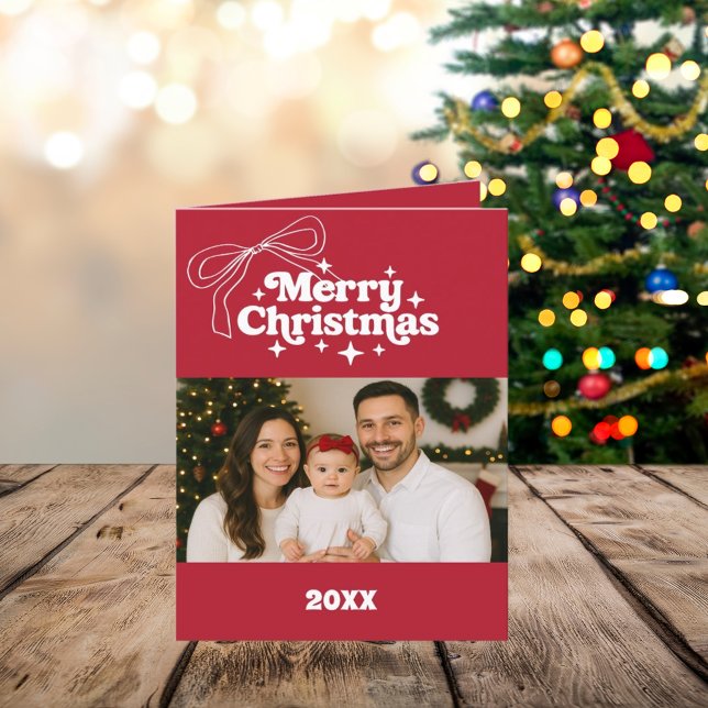 God jul rött knölbildstödraster år i granskning helgkort (Skapare uppladdad)