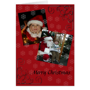 God jul rött kort med unge och Santa
