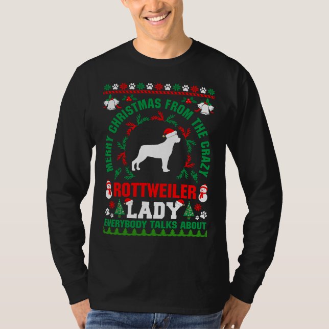 God jul Rottweiler Dam Ugly Sweater Fitt T Shirt (Framsida)