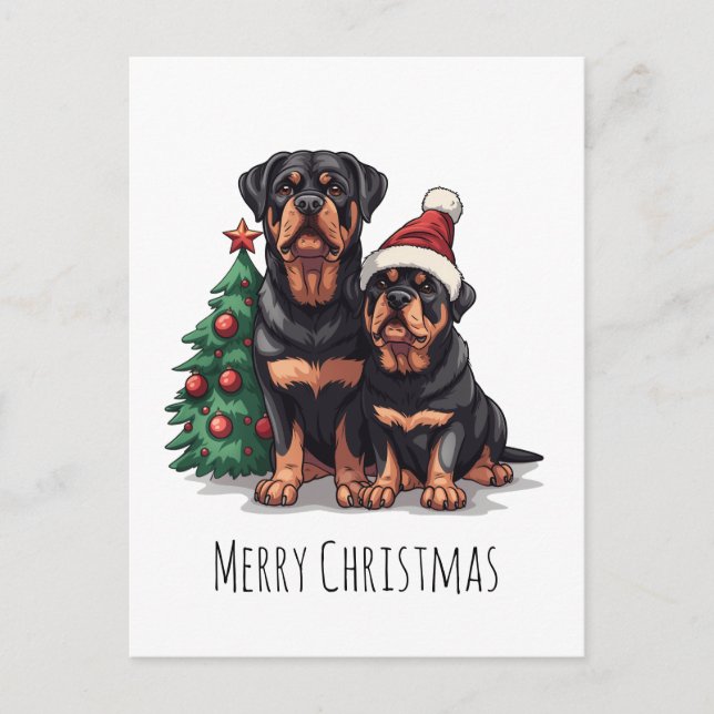 God jul Rottweiler Hund Julgran Helg Vykort (Framsida)