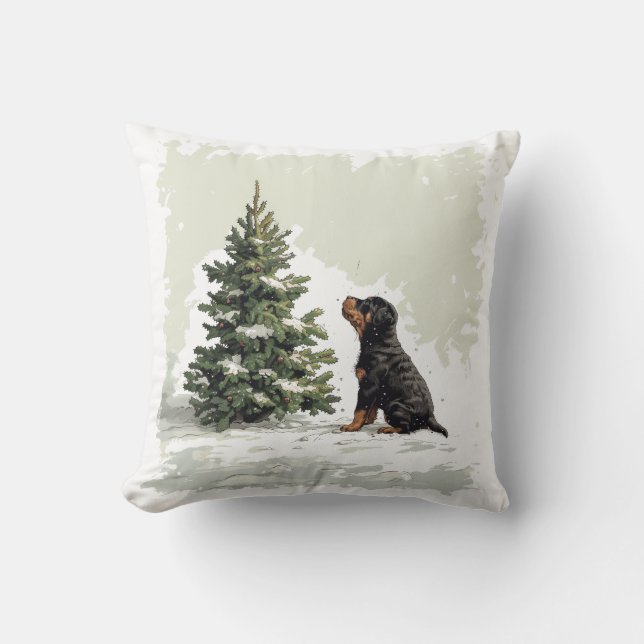 God jul Rottweiler Hund Julgran Kudde (Framsida)