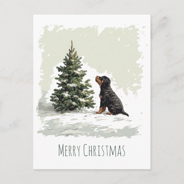 God jul Rottweiler Hund Julgran Vykort (Framsida)