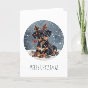 God jul Rottweiler Hund Reindeer Helgkort