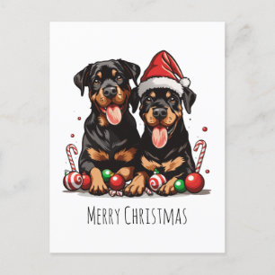 God jul Rottweiler Hund Santa Helg Vykort