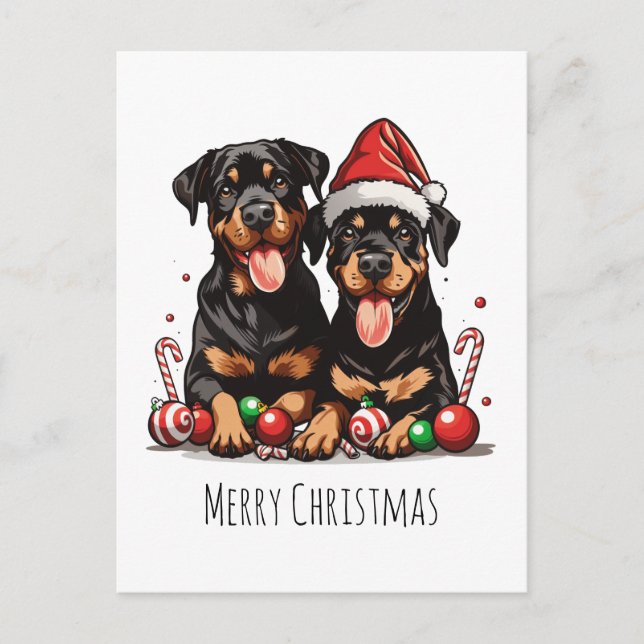 God jul Rottweiler Hund Santa Helg Vykort (Framsida)