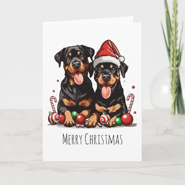 God jul Rottweiler Hund Santa Helgkort (Framsida)