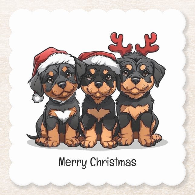 God jul Rottweiler Hund Santa Underlägg Papper (Framsida)