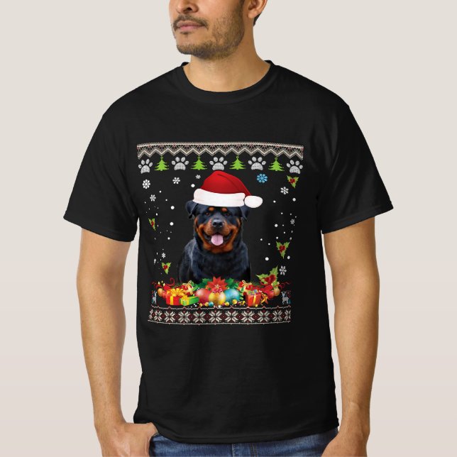 God jul Rottweiler Hund Ugly Santa Hat T Shirt (Framsida)