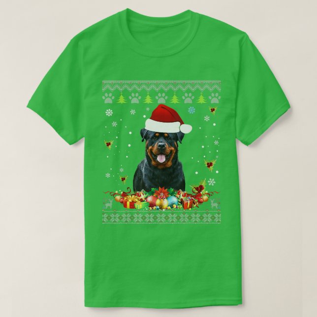 God jul Rottweiler Hund Ugly Sweater Santa T Shirt (Design framsida)