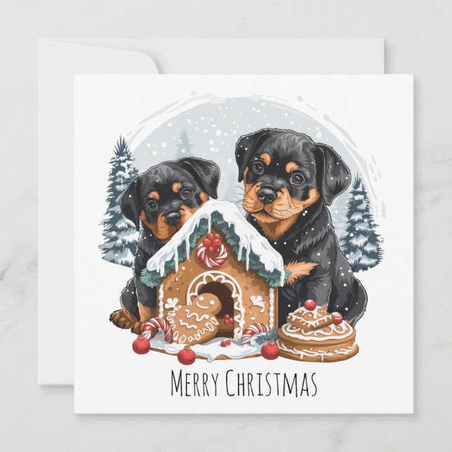 God jul Rottweiler Hundar Gingerbröd House (Framsida)