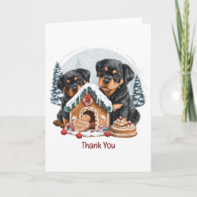 God jul Rottweiler Hundar Gingerbröd House Tack Kort (Framsida)