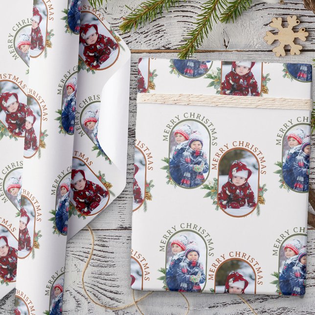 God jul Round Lozenge 2 Photo Presentpapper (Merry Christmas photo wrapping paper from Rounded Lozenge Photo Collage collection)