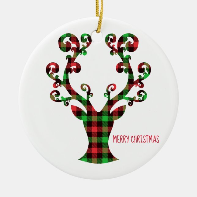 God jul Round Ornament-Hjort Julgransprydnad Keramik (Framsidan)