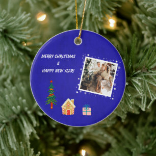 God jul Royal Blue Family Photo Julgransprydnad Keramik