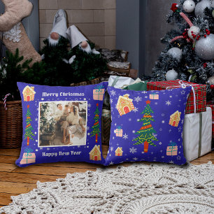 God jul Royal Blue Family Photo Kudde