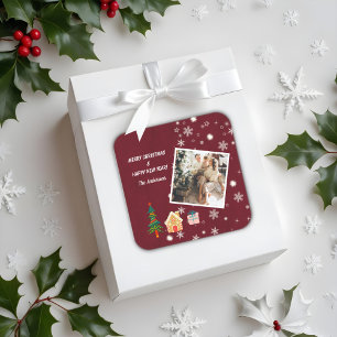 God jul Ruby Vin Family Photo Fyrkantigt Klistermärke