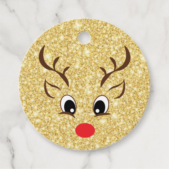 God jul Rudolph Guld Glitter Gift Märkre Gåvor Etiketter (Framsida)