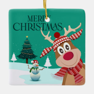 God jul Rudolph och Snögubbe Julgransprydnad Keramik