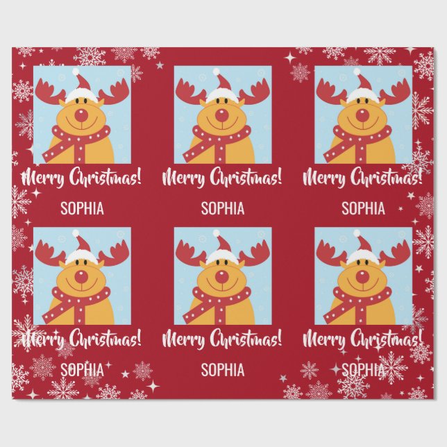 God jul Rudolph Reindeer personalize Namn Presentpapper (Platt)