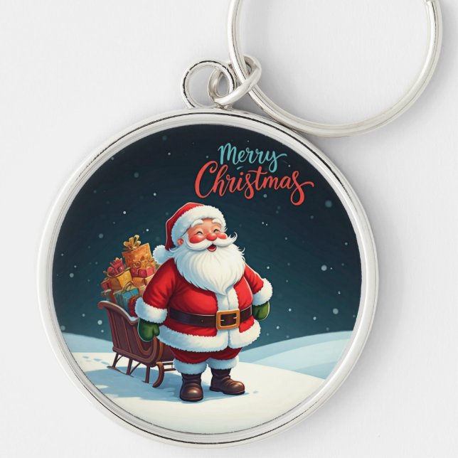 God jul rund silverfärgad nyckelring (Framsidan)