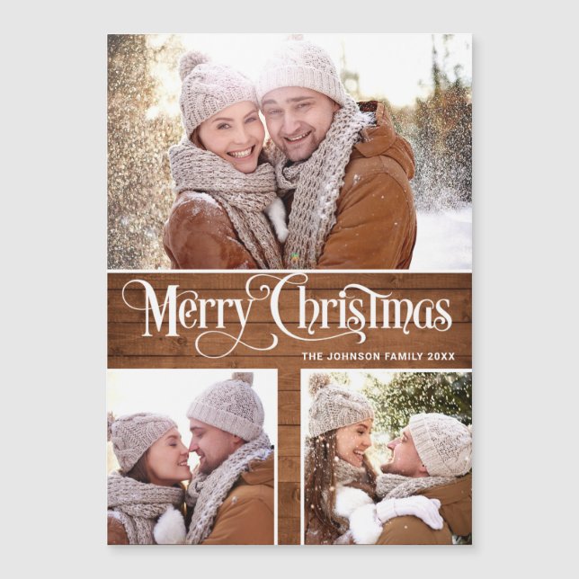 God jul Rustic 3-FOTO-magnetiskt kort (Framsida)