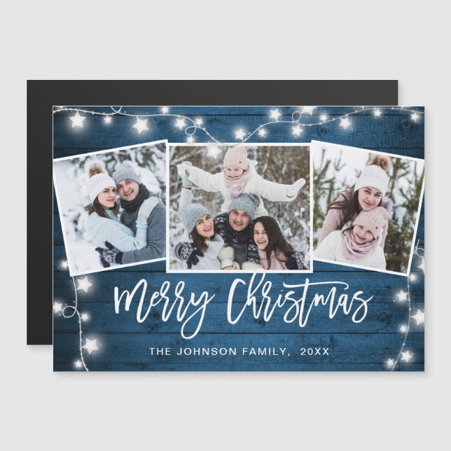 God jul Rustic 3-FOTO-magnetiskt kort (Fram/baksida)