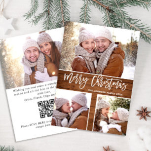 God jul Rustic 4 PHOTO Hälsning QR-kod Julkort