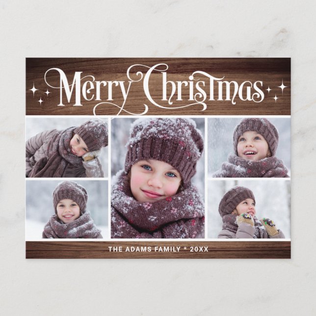 God jul Rustic 5 PHOTO Hälsning Helgdag Vykort (Framsida)