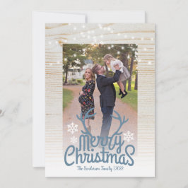 God jul Rustic Antlers Photo String Light Julkort