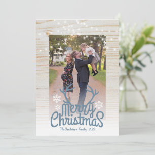 God jul Rustic Antlers Photo String Light Julkort