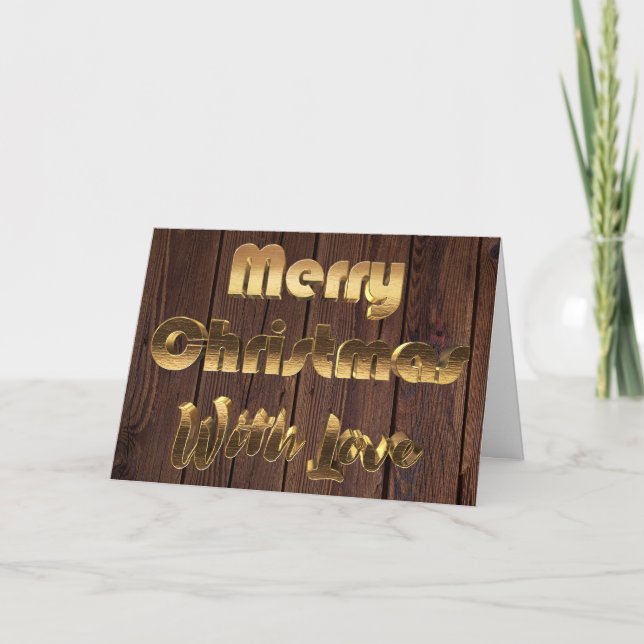 God jul Rustic Brown Wooden Fence Guld Helgkort (Framsida)