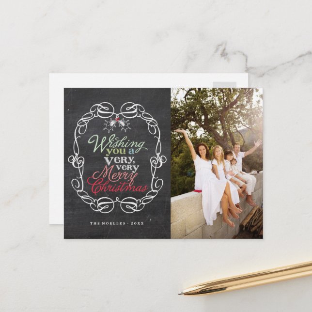 God jul Rustic Chalkboard Mistletoes Photo Helg Vykort (Fram/Back In Situ)