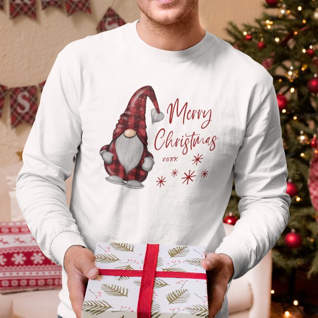 God jul Rustic Gnome i Red Buffalo Play T Shirt (Many shirt types & styles to choose from.)