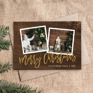 God jul Rustic Guld-skriptfoto Julkort